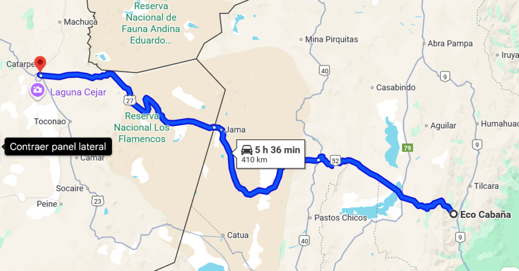 mapa eco cabañas Purmamarca, San Pedro de Atacama